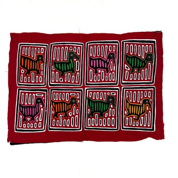 Vintage Panama Kuna Nola Folk Art Reverse Applique Ducks Hen Pattern Wall Decor - Picture 1 of 8